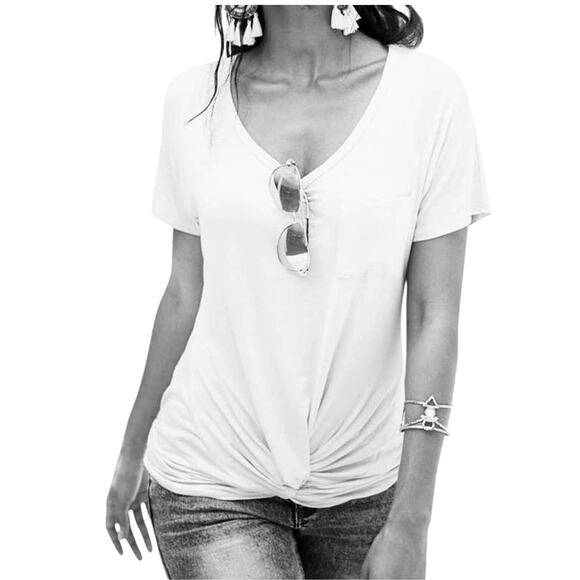 Venus White Twisted Knot Detail Short Sleeve Tunic Tee Size 3X - Picture 7 of 7